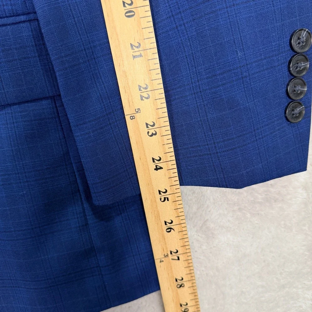 NEW GS Perfect Fit Mens 52R Blue Plaid Blazer Two Button Stretch Suit Jacket